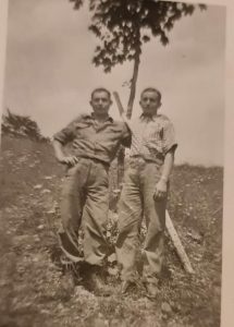 Jack Borenstein on right with friend Motke Brikman at Feldafing Germany after the war