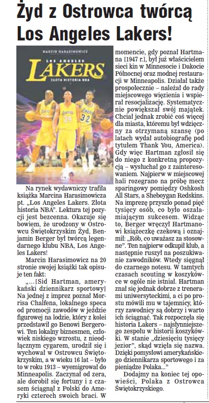 Polish article on the Lakers and Ben Berger/Ostrowiec connection